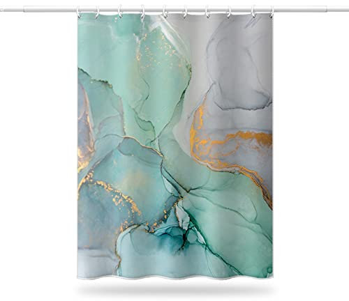 Dsnyu Rideau Douche Transparent Epais Gris Vert Or, Marbrure Rideau Douche Tissu Polyester avec 12 Crochets, 180x180CM Rideau de Douche Vintage