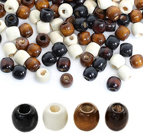 BetterJonny 200Pcs Large Hole Barrel Wood Beads, 17 * 16mm 4 Colors Natural Wooden Spacer Beads for Macrame Rosary Bracelet Jewelry Craft Making