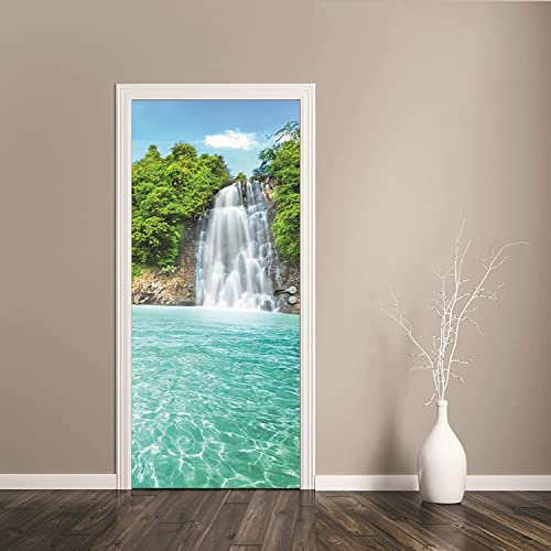 Türtapete 3D Türaufkleber Selbstklebend Türposter - Wasserfall Fluss Waldlandschaft 90 X 200 Cm - Türfolie Poster Pvc Abnehmbar Wasserdichte Door Stickers - Kinderzimmer Wohnzimmer Küche Schlafzimmer