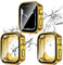 2 Pack 2 in 1 Waterproof Case for Apple Watch Series SE 6 5 4 40mm, Straight Edge PC Front & Back Bumper with Tempered Glass Screen Protector 360 Protective Cover for iWatch (44mm, Gold/Gold)