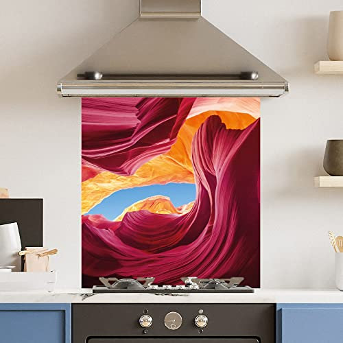 Premium 70 cm x 75 cm Red Canyon Glass 6mm Kitchen Splashback Heat Resistant Toughened Polished Edges - Back Splash Back Coloured Hob Painted Tempered Splashback