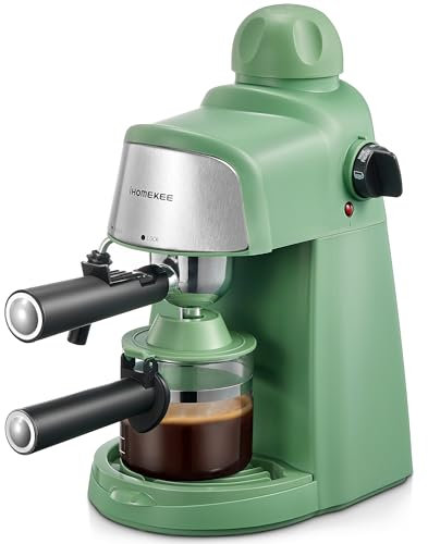 Ihomekee Máquina de Espresso, 3.5Bar Máquina de Espresso y Cappuccino con Función de Precalentamiento, Cafetera de 4 Tazas con Función de Espumado de Leche y Varilla de Vapor (Verde)