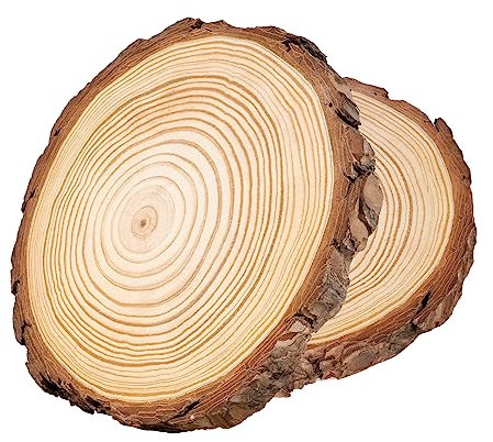 ilauke Grandes Rebanadas de Madera Natural de 18 a 20cm,2 Piezas Rodajas de Madera SinTaladrar,Discos de Madera Sin Acabar,Círculos de Madera para Manualidades,Posavasos de Arte,Decoraciones Navidad