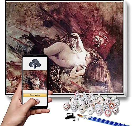 Zahlenmalerei für Erwachsene Nackte Junge Frau Liegend mit schwarzen Strümpfen Gemälde von Giovanni Boldini DIY Ölgemälde Malen nach Zahlen Kits