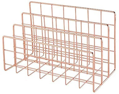 PRATYAHARA Metal Mesh Desk Organizer Desktop Letter Sorter Mail Tray File Organiser Office Home Bookends Book Holder -Rose Gold