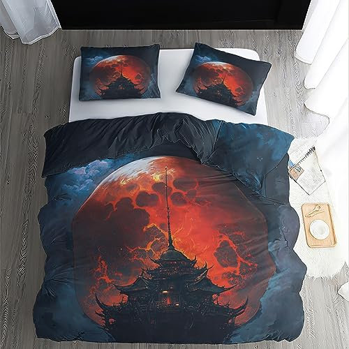 ZDABAOEC Japanische Bettwäsche 140x200, Anime Bettbezug 2er Set, 110gsm Microfaser Wendebettwäsche mit Reißverschluss, 1 Kopfkissenbezug 70x90, Weich Kuschelig Bügelfrei