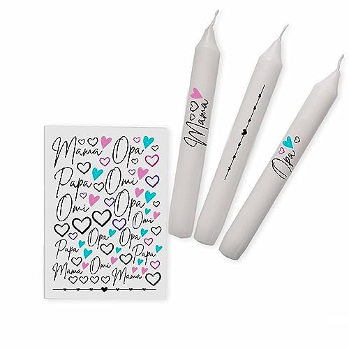 Kerzen Sticker Familie | Kerzenfolie | Kerzentattoo | Bastelset für Kerzen | Weihnachtsgeschenk | Kalender | Geschenk | Basteln | Sprüche (DIN A4, 6 Stumpenkerzen)