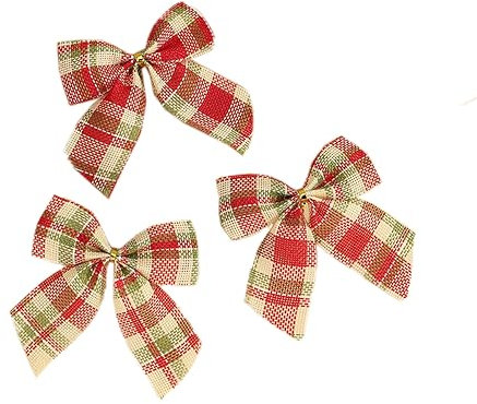 Wambere 10 Stück Schleifen Weihnachtsbaum,Weihnachtsschleife Dekoschleife Glöckchen Weihnachtsbaumschmuck Zierschleifen Dekoration für Christbaumschmuck Geburtstag Weihnachten,Rote und gelbe Streifen