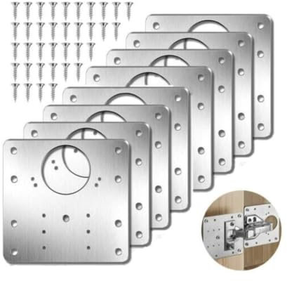 10Pcs Stainless Steel Hinge Repair/Reinforcement Plates Set - Durable Cabinet Door Brackets, Includes 60 Carbon Steel Screws, Multi-Hole Design for Secure Fixing, Wide Application