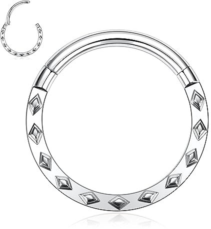16G Septum Schmuck Ring Daith Ohrringe Chirurgenstahl Conch Hoop Hinged Segment Seamless Clicker Nose Silber Rhombus Conch Rook Tragus Piercing 8mm