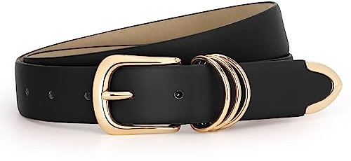 JasGood Damen Leder Gürtel Gold Schnalle Damen Elegante Faux Leder Taille Gürtel für Jeans Hosen