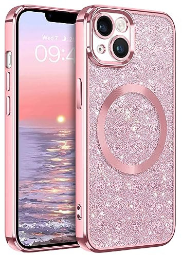 YINLAI for iPhone 14 Plus Magnetic Case [Compatible with Magsafe] Glitter Protective Cover Slim for Women Shockproof Bling Phone Case for iPhone 14 Plus 6.7, Pink