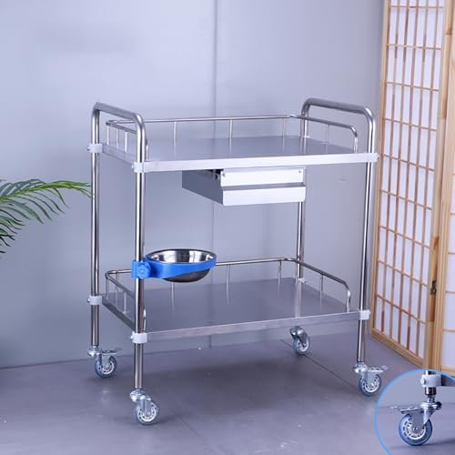 Drinnen Küchenwagen Schmal,servierwagen Mit Rollen,Edelstahl 4 Lenkrollen,schwenkbarer 360 °,Labor Rollwagen,für Restaurant, Küche, Lager, Garage, Hotel, Zuhause ( Color : 2 layers 1 drawer , Size : 6