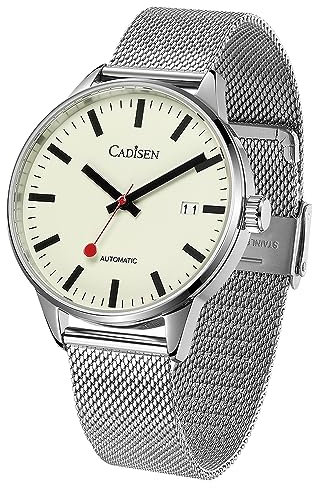 CADISEN Automatische mechanische Armbanduhr für Herren, wasserdicht, Saphir, nachtleuchtend, Freizeitarmbanduhr, 21weiß, Classic