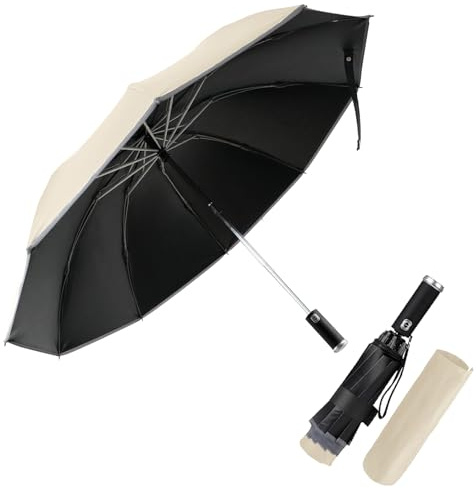 Pioggistar Regenschirm Sturmfest, Taschenschirm für Herren und Damen, Umgekehrter Regenschirme 10 Rippen, Ausgestattet mit Taschenlampe, Automatisch Auf und Zu, kompakt, Durchmesser 105 cm