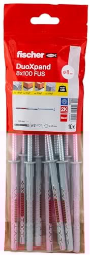 fischer DuoXpand 8 x 100 FUS, hochwertiger Universaldübel mit Sechskantschraube & angeformter U-Scheibe (10 Stk.), Dübel für starken Halt, ideal für poröse Baustoffe & randnahe Verankerungen