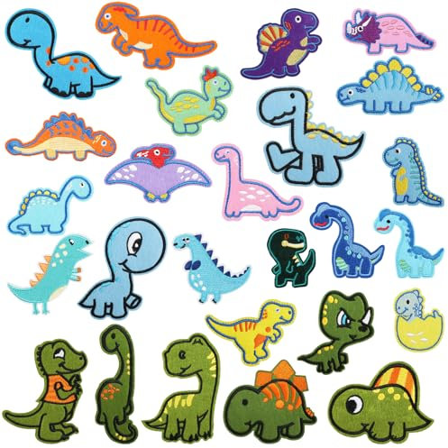 LETTERASHQP Flicken zum AufbüGeln Kinder 26 Stück Dino Bügelflicken Kinder Patches zum Aufbügeln Dinosaurier Aufnäher Tiere Kinder Aufnäher zum Aufbügeln für DIY T-Shirt Jeans Kleidung Taschen Mützen