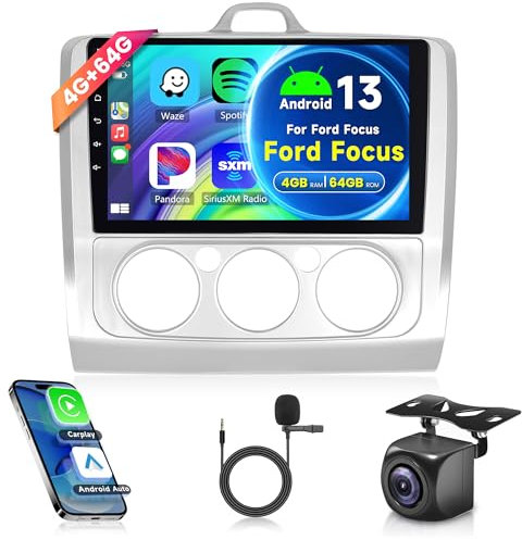 4G+64G Wireless Carplay Android 13 Radio de Coche para Ford Focus Mk2 Mk3 Exi MT 2 3 2004-2011 9 Pulgadas con Android Auto Navi GPS WiFi Bluetooth FM/RDS/Dab/DVR/SWC Cámara Trasera