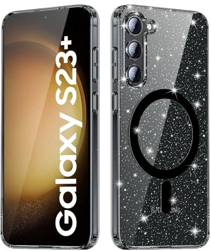 Cover Glitter Magnetica per Samsung Galaxy S23 Plus, Custodia Brillante Compatibile con MagSafe, Scintillante con Protezione Antiurto Graffi Case Anti-Impronte, Nero