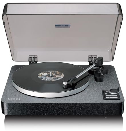 Lenco LBTA-165BK Tocadiscos Totalmente automático - Bluetooth 5.3 - Carcasa de Madera - Platos de Metal y Pastilla AT3600L - Arranque automático y Retorno automático - 2 velocidades (33/45 RPM) -