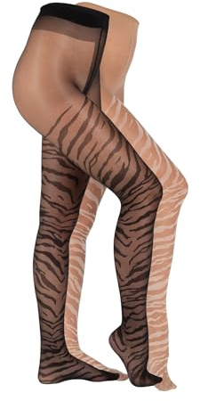 Camano Damen Strumpfhose 20 Den Leo oder Tiger Muster Bequemer Baumwollzwickel Matter Effekt Elegant Weiche Zehennaht leo 2er Pack S black white