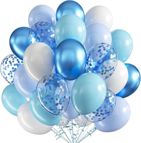 Luftballons Geburtstag Blau,60pcs 12 Zoll luftballons blau,Weiße Helium Ballon,Blau Weiße luftballon,Konfetti Latex Ballons Geburtstag für Geburtstags Hochzeit Verlobung Neujahr Partydeko
