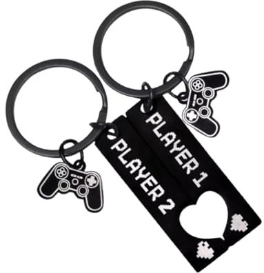 Mirrwin 2 Stück Gamer Paare Schlüsselanhänger, Player1 Player2 Spiel Schlüsselanhänger Partner Couple Geschenke Schlüsselanhänger Pärchen aus Edelstahl für Freund Freundin Jubiläum Geschenk (Schwarz)