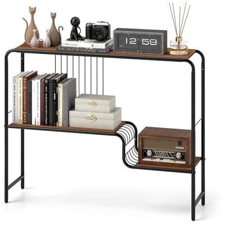 COSTWAY Konsolentisch, Flurtisch mit 2 Ablageflächen und Metallrahmen, Eingangstisch mit verstellbaren Füßen, Sofatisch, Beistelltisch für Wohnzimmer, Flur, 99 x 27 x 79 cm