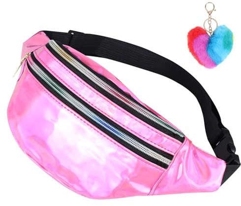 Bauchtasche Damen Silber, Mode Glitzer Gürteltasche, Verstellbarer wasserdichte Sport Hüfttasche, 80er Jahre Karneval Bauchtaschen für Mädchen Outdoor Travel Reise Party Festival (Rosa)