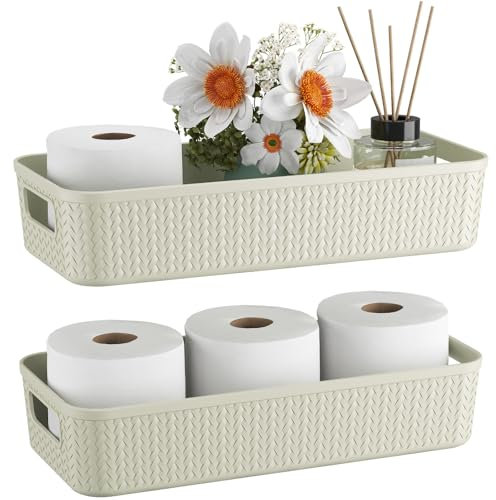 Lifewit 2 Pack Toilet Paper Storage Basket with Handle, Plastic Wicker Toilet Basket Tank Topper for Decor, Toilet Storage Organiser Bin for Bathroom essentials, Storage Baskets for Shelves