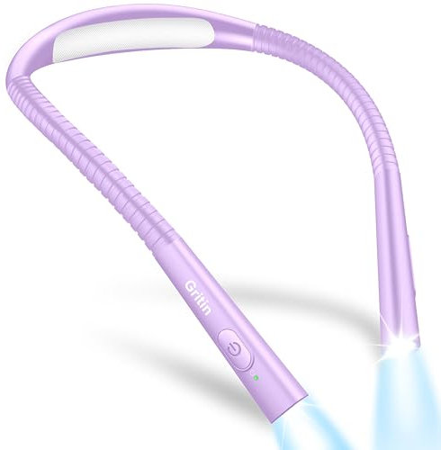 Gritin Leselampe Hals, Buchlampe Bett mit 4 Farben & 5 Helligkeit - Stufenlos Dimmbar, Augenschutz, Aufladbar 80h Dauer, Einstellarm, Ergonomisch Leselicht für Lesen im Bett, Lila
