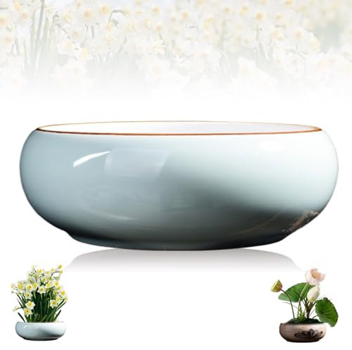 Lotus Bowl Planter, Round Ceramic Hydroponic Flower Pot, Retro Ceramic Lotus Flower Bowls, Hydroponic Planter for Indoor, for Succulent Plants (Style D)