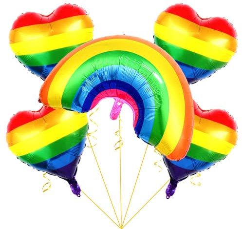 Ovanda XXL Regenbogen Luftballons, 5 Stück Folienballon, Rainbow Herz Ballon Helium, Regenbogen Deko Luftballons, Rainbow Ballon Party, Regenbogens Party Dekorationsballons, Wolkenförmige Folienballon