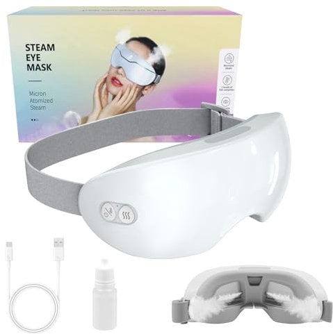 HASAIKA® Masseur Oculaire avec Chaleur, Masque pour les yeux à vapeur, Atomisation micrométrique, atténue les cernes, la sécheresse et la fatigue sous les yeux (Blanc)