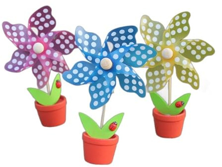 Lot de 3 moulins à vent colorés avec pots de fleurs, petits moulins à vent, décorations de bureau, accessoires photo