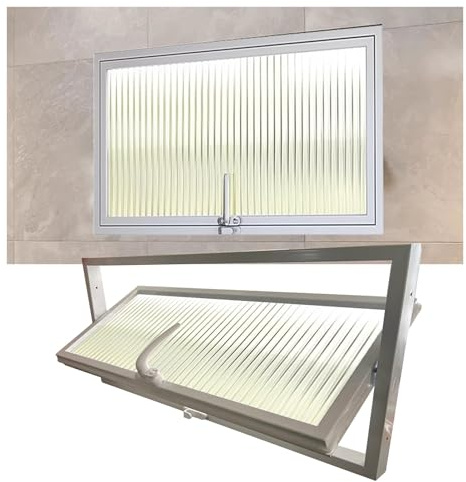 Ventana Ventana De Cobertizo Empotrada Con Marco De Aleación De Aluminio Y Vidrio De Privacidad, Iluminación Giratoria De 360°, Ventilación Rectangular, Ventanas Pequeñas(White,100X30CM/39.37X11.81IN)