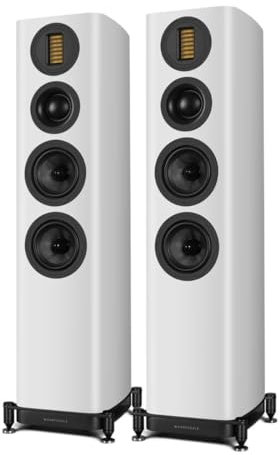 Wharfedale EVO 5.3 Floorstanding Speakers (Pair) – Dual 5″ Kevlar Woofers, Soft Dome Midrange, AMT Tweeter, 3-Way Bass Reflex Tower Design (White)