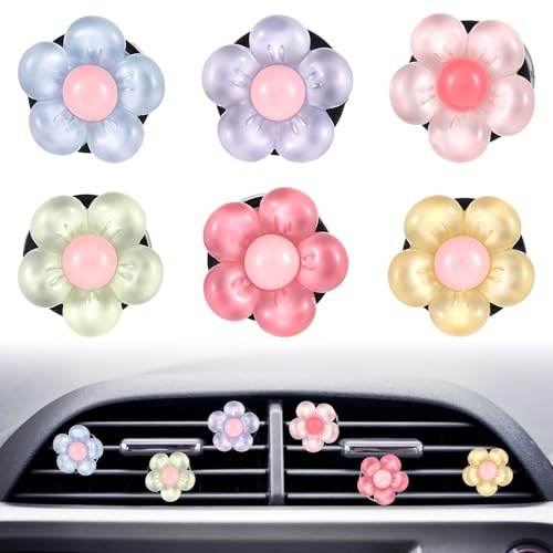 6 PCS Flower Car Air Fresheners Vent Clip, Multicolor Flower Air Conditioner Outlet Decoration, Cute Floral Car Vent Clip for Interior Decor Accessories
