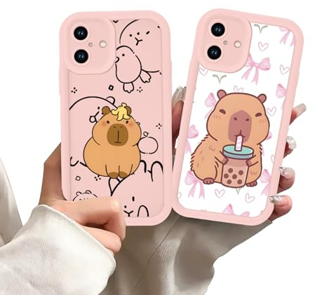 2 Stück Cute Anime Handyhülle für iPhone 17 Hülle 6,3, Niedlich Karikatur Tier Capybara Aesthetic Muster Design mit Weiche Stoßfest TPU Silikon Schutzhülle Dünn Mädchen Bumper Case, Aesthetic