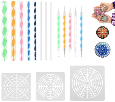 Agmoctz 16 Stück Mandala Punktier Werkzeuge zum Malen Von Steinen Mandala Schablonen Kit Ball Stylus Ton Bildhauerei Schnitz Werkzeuge