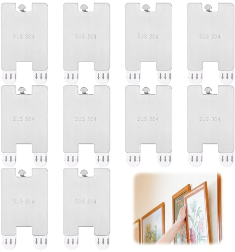 10 Pack Adhesive Picture Hooks | No Nails, Damage-Free Wall Hangers, Removable Strips, Heavy Duty Stainless Steel, For Frames, Photos, Wall Art & Home Decor