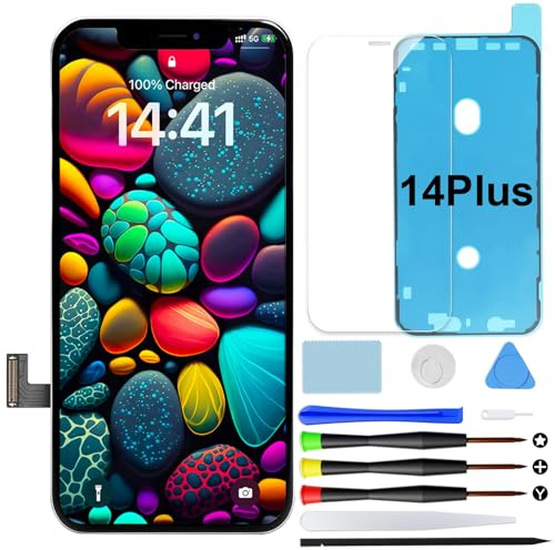 Display für iPhone 14 Plus LCD FHD Incell Bildschirm COF Digitizer 6,7 | Reparaturset mit Werkzeugen, Dichtung und gehärtetem Glas, Retina LCD mit True Tone & Face ID Unterstützung