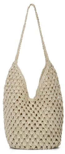 HomKuch Mujeres bolso de paja bolsos de verano tejido playa hombro bolso de mano para vacaciones