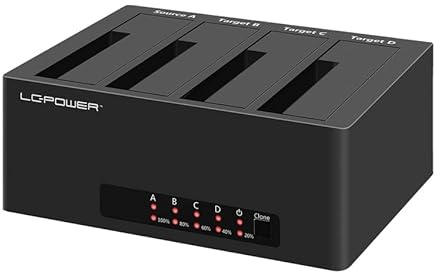 LC-POWER LC-DOCK-U3-4B-V2 | USB 3.2 Dual/Quad SATA Docking Station | 4-Bay HDD/SSD Dock | Klonfunktion per Knopfdruck | bis 5 Gb/s | 2,5 & 3,5 SATA Laufwerke