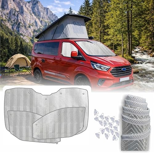 MJS Set mit 3 thermischen Innenbezügen für Windschutzscheibe und Fenster, kompatibel mit Ford Transit Custom 2023-2026 (3 Stück) - Thermischer Sonnenschutz für Wohnmobilfenster