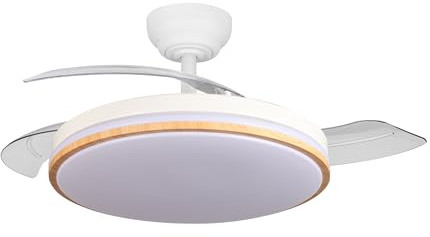 YATEK Rubia Deckenventilator Weiß/Holzoptik mit LED-Beleuchtung 60W, 6980 Lumen, Leiser DC-Motor, Ausziehbare Flügel, 6 Geschwindigkeiten, Fernbedienung, Dimmbar, Sommer-/Winterbetrieb, Ø 107 cm