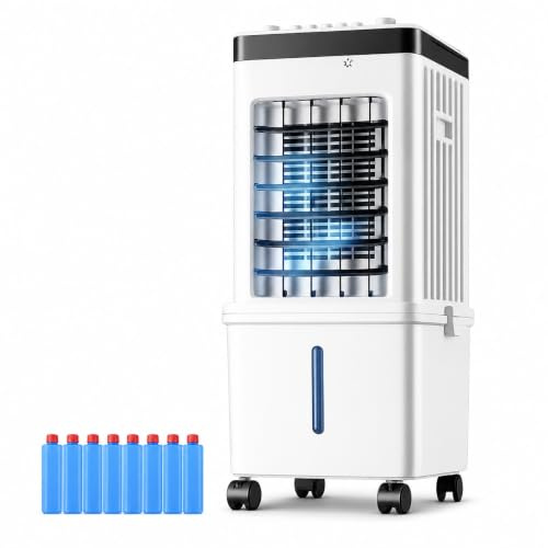 Enfriador De Aire Portátil con Depósito de Agua de 15 L, Control Mecánico, Ventilador de Enfriamiento con Cristales de Hielo para Hogar, Dormitorio, Sala y Oficina
