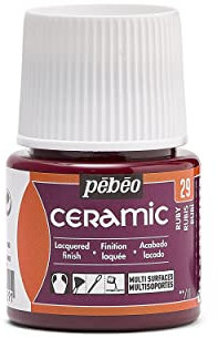 Pébéo - Ceramic - Couleur Opaque pour Terre Cuite, Céramique et Faïence - Effet Brillant - Finition Laquée - Flacon 45 ml, Rubis