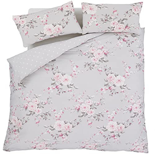 Catherine Lansfield Bedding Canterbury Floral King Duvet Cover Set with Pillowcases Grey