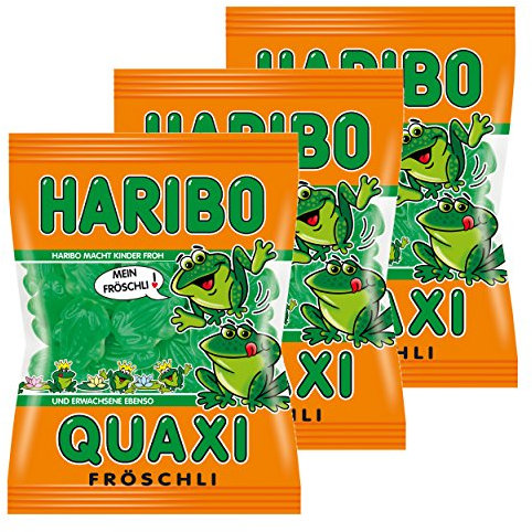 Haribo Quaxi Fröschli Frösche, 3er Pack, Gummibärchen, Weingummi, Fruchtgummi, Im Beutel, Tüte